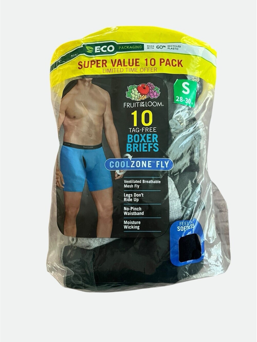 10 EcoPack Fruit Of The Loom Men’s S Tag Free Cotton Boxer Briefs Underwear NEW